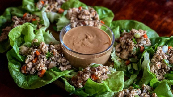 Chicken Lettuce Wraps with Peanut Sauce